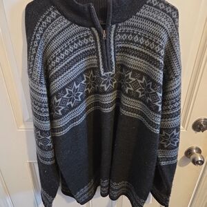 Charcoal and Light Gray Patterned Zip-Up Sweater